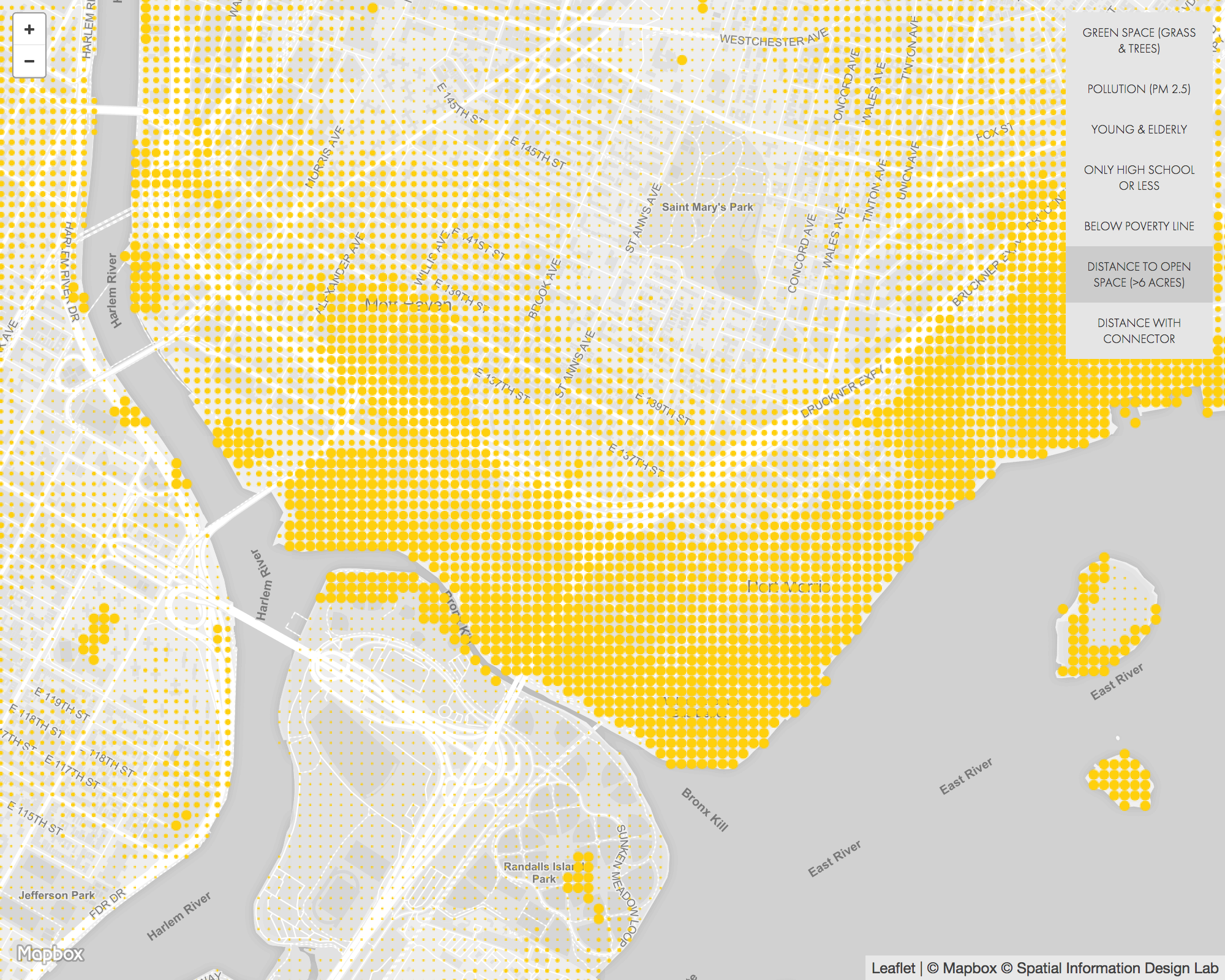 Distance to open space in Port Morris and Mott Haven